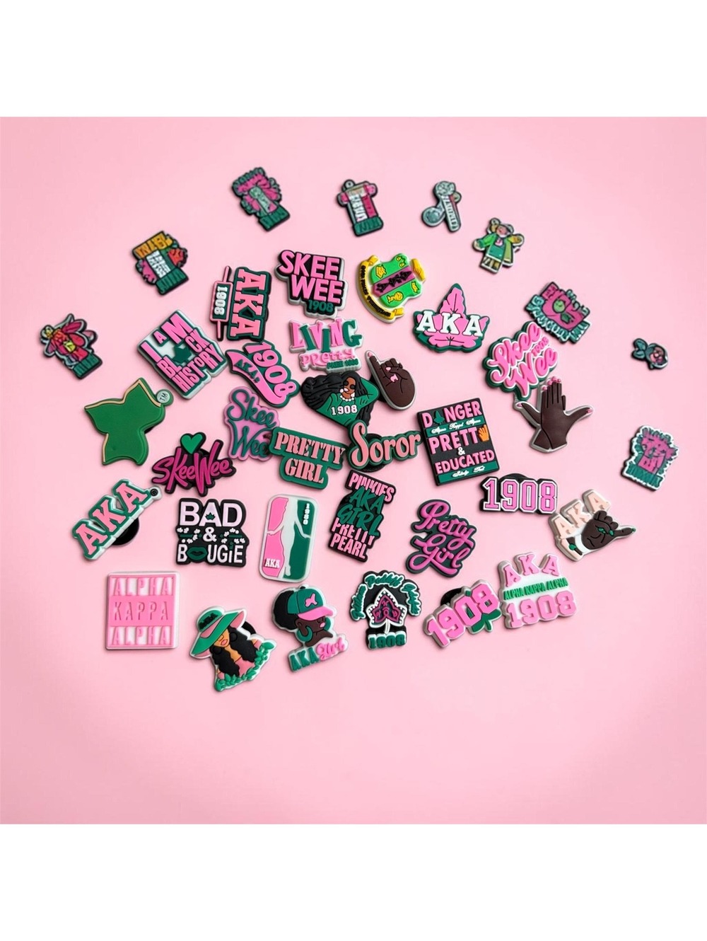 AKA Bag Charms Set of 30 Alpha Kappa Alpha Pink Green Tote Shoe Charms